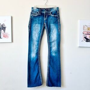 Rock Revival kai Boot Cut Embellished Blue Jeans Low Cut Size 25 Stretch.